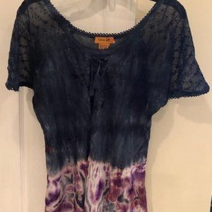 NEW Sakkas blue/purple tie-dye top w/ bell sleeves